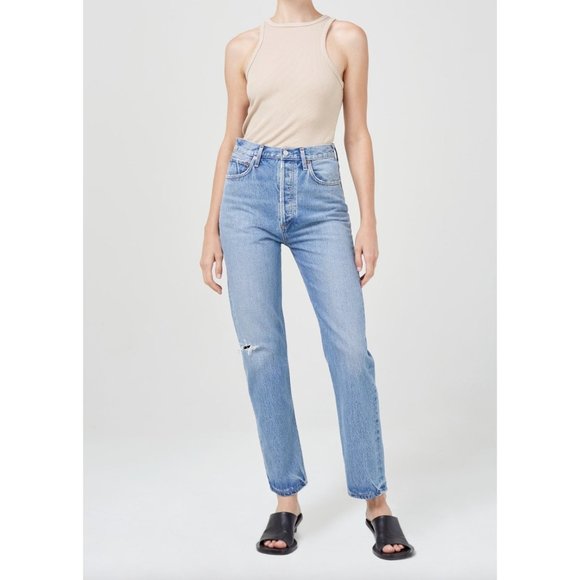 Agolde 90's Pinch Waist High Rise Straight Leg Jeans In Abstract Size 33